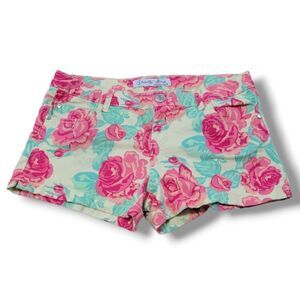 Celebrity Pink Shorts Size 9 31"x3" Lemon Creme Denim Shorts Jean Shorts Floral
